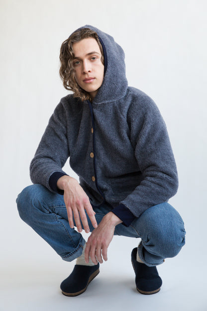 Merino Wool Fleece Unisex Hoodie - Denim/Navy