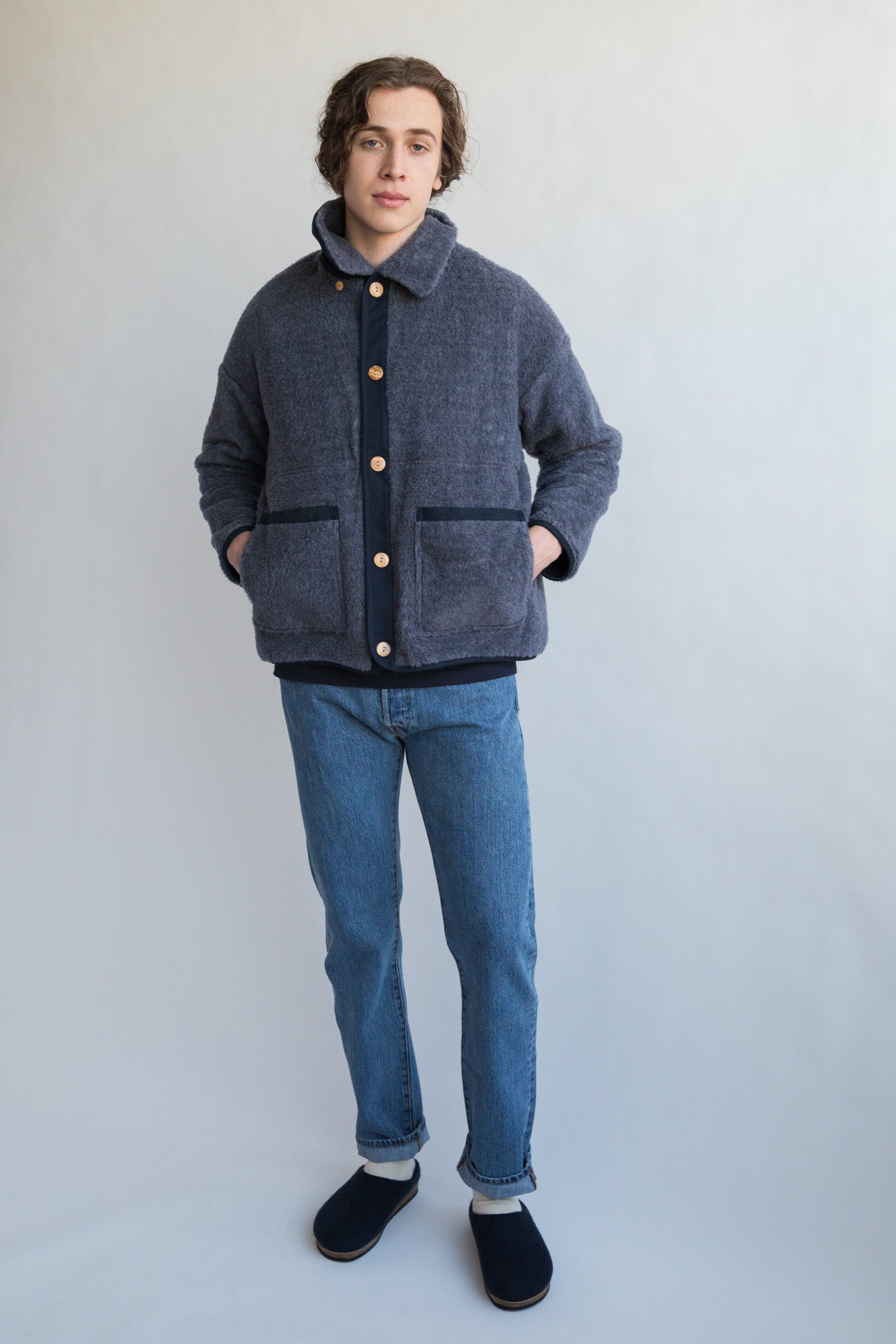 Unisex Reversible Wool Fleece Jacket - Denim/Navy