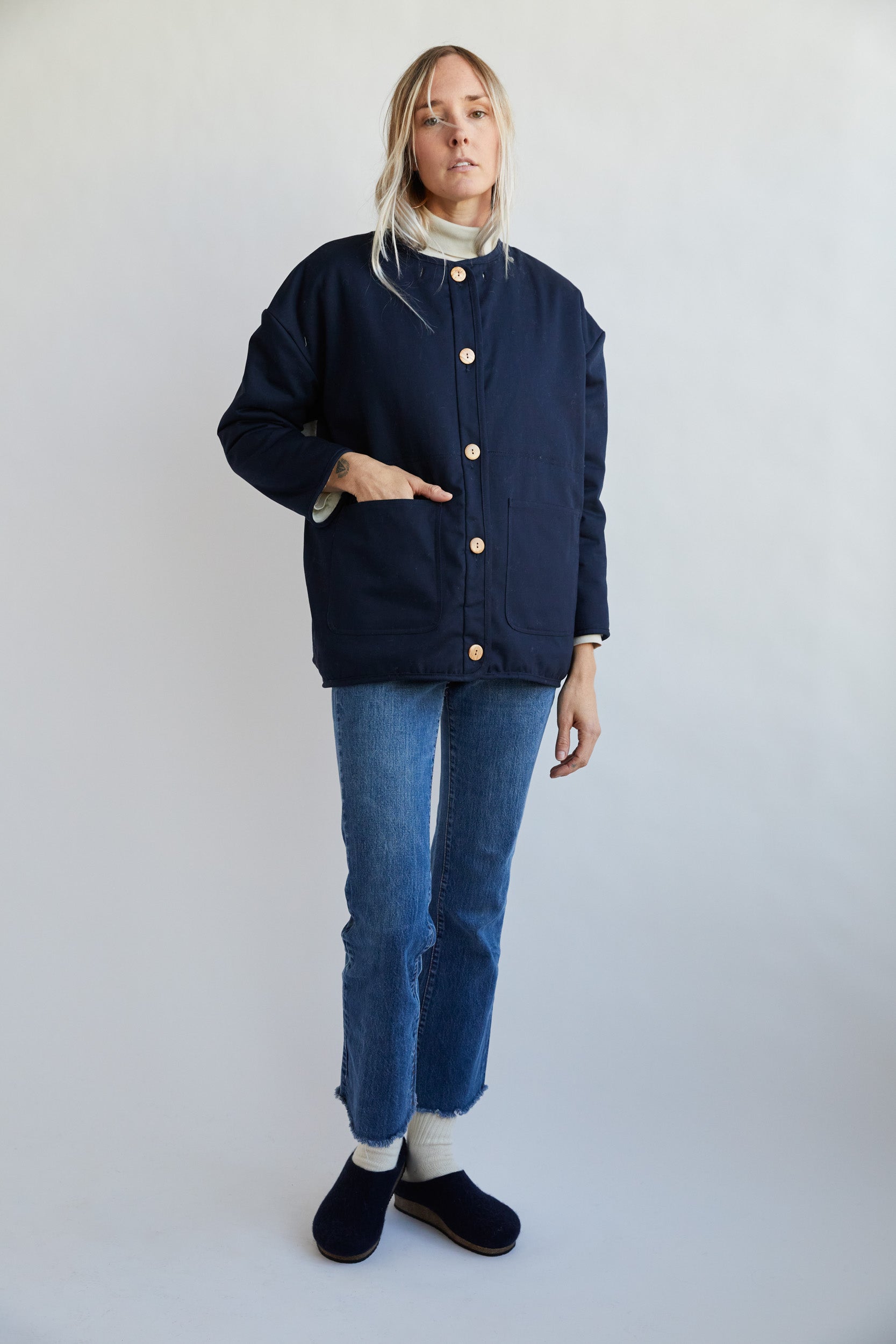 Unisex Reversible Wool Fleece Jacket - Natural/Navy – Driftless Goods