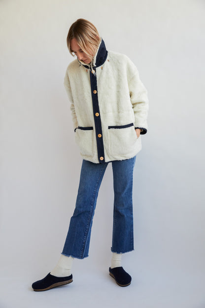 Unisex Reversible Wool Fleece Jacket - Natural/Navy